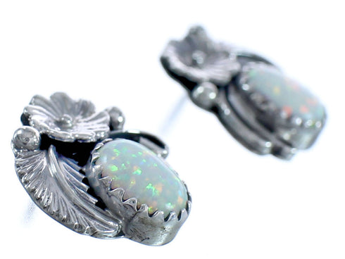 Navajo Opal Sterling Silver Flower Leaf Post Earrings BX119042